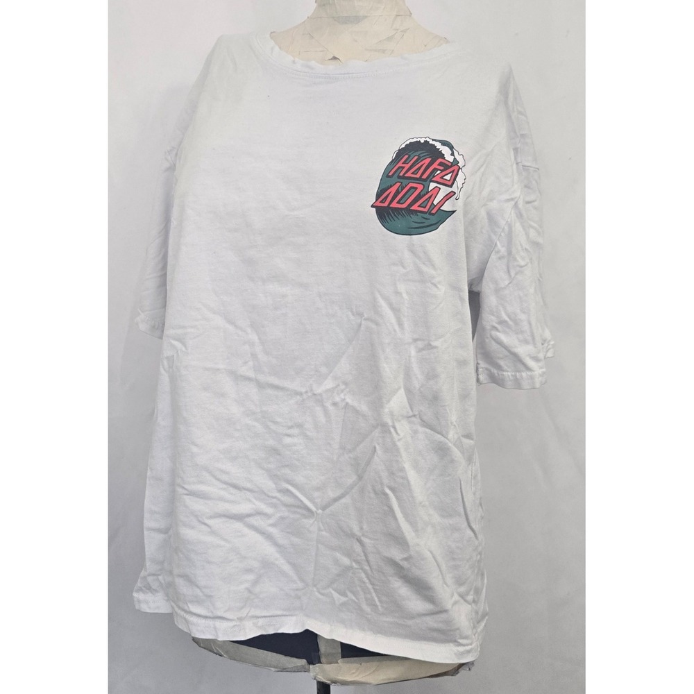 HAFA ADAI L T Shirt Guam Surf Wave Graphic Tee White Mens Island Souvenir Crop M